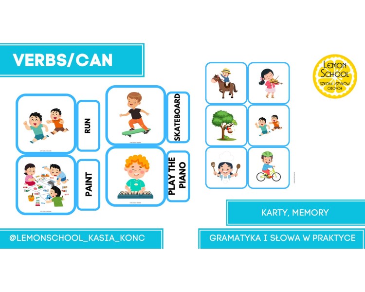 VERBS - CZASOWNIK CAN/CAN'T - dodatek karty obrazkowych do pakietu SPORTS, DAILY ROUTINES, PRESENT SIMPLE